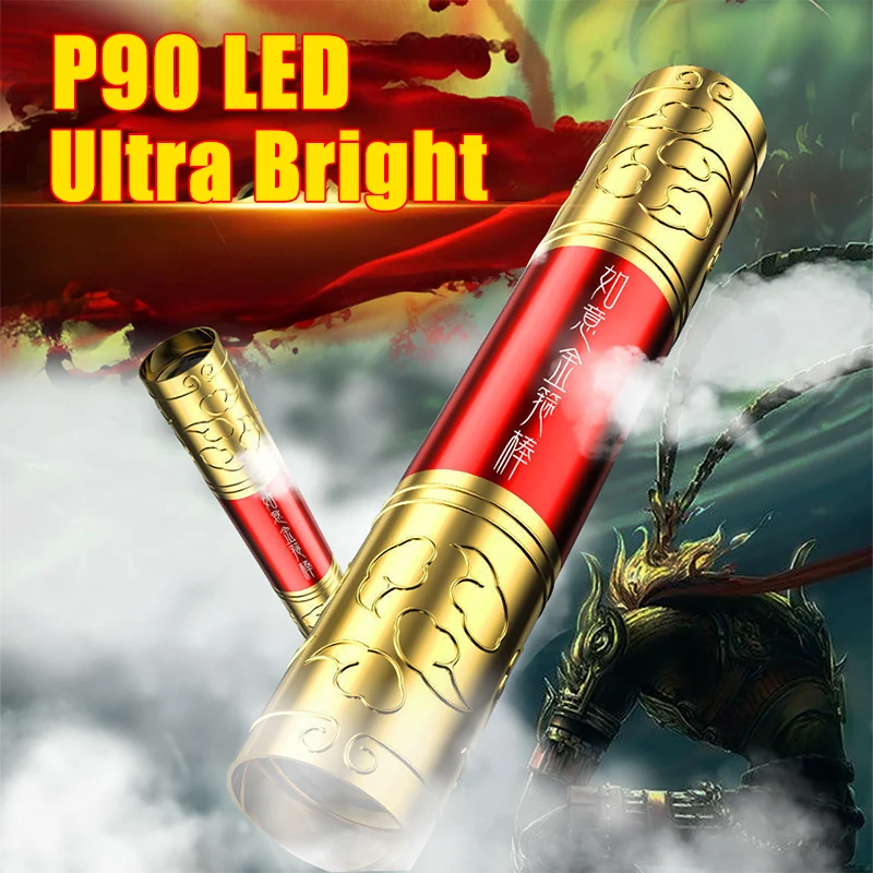 Čierny mýtus wukong LED baterka USB nabíjateľná vysoká svetlá teleskopická zoom pochodne Mini silné svetlo svetlo dlhé vzdialenosť baterka