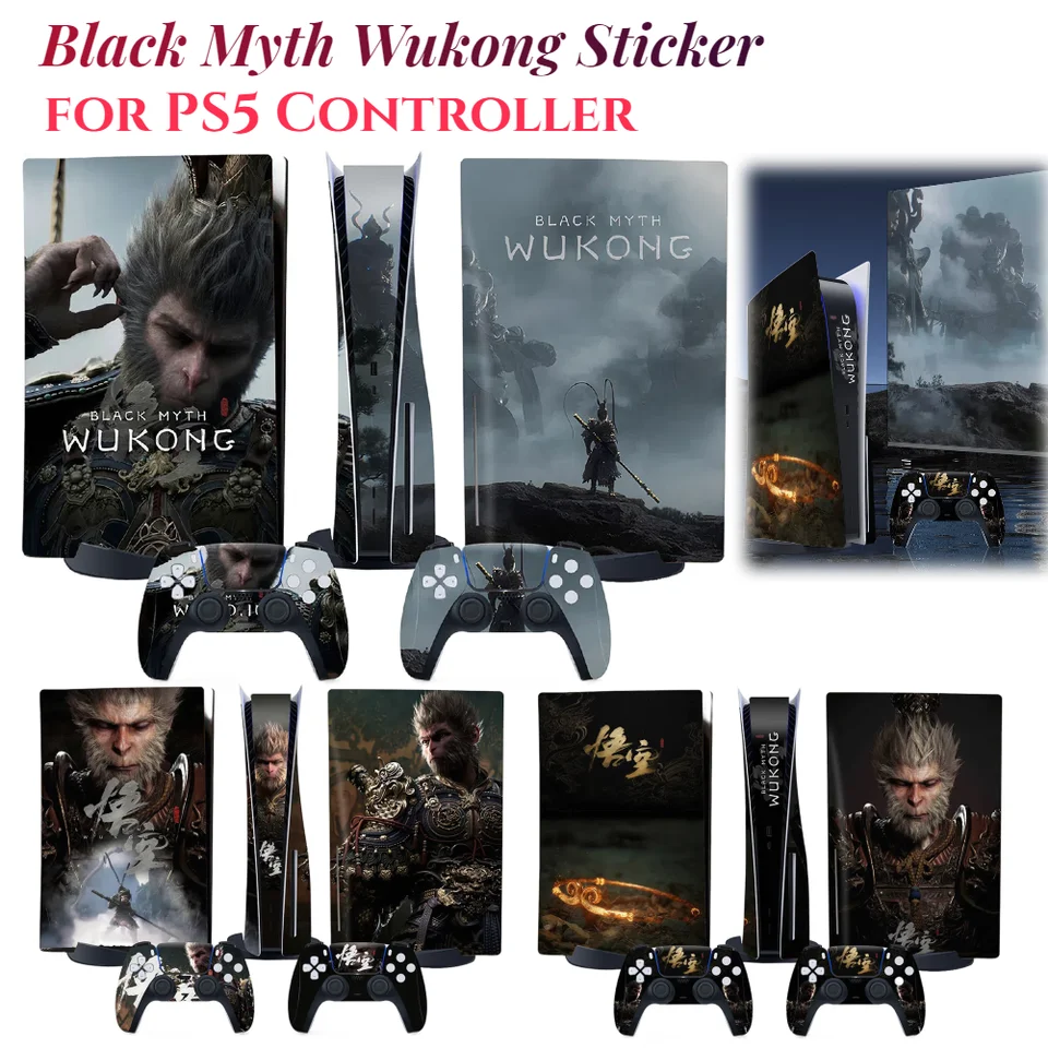 Čierny mýtus wukong vinyl pokožka nálepka nálepky na pokrytie prachovo odolných ochranných nálepiek pre PlayStation 5 Disc Digital Console Controller