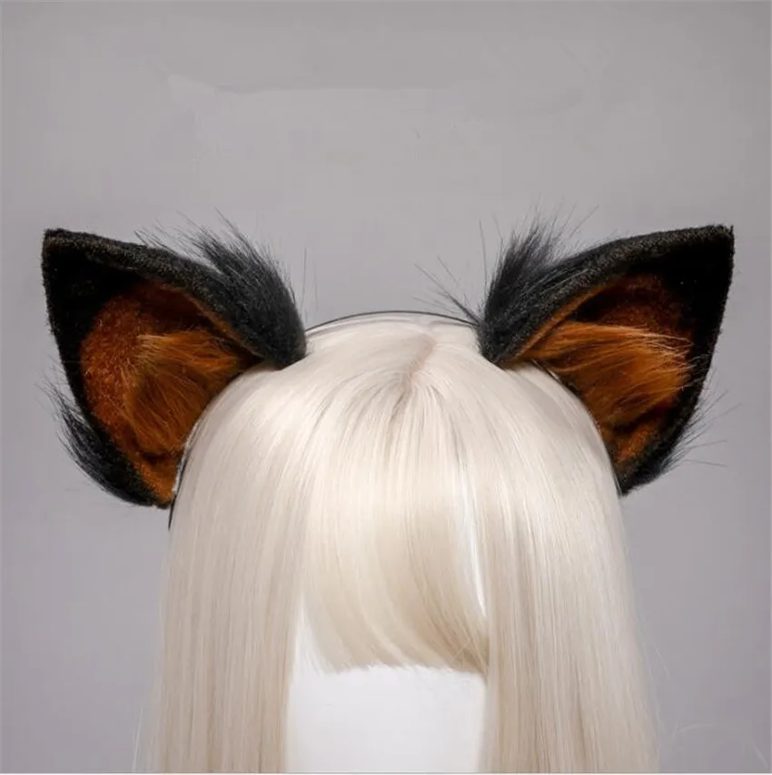 Čierny pastier Furry plyšový vlk líška mačky čelo vlasové vlasové obruč kawaii cosplay čelenka C816