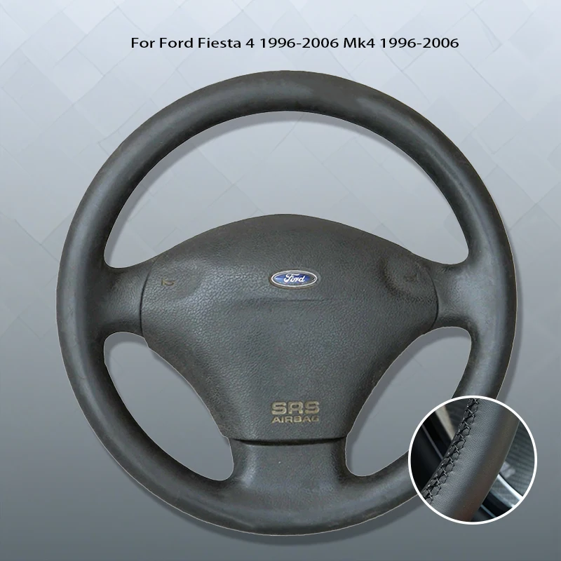 Čierny pokrývka volantu z koženého volantu pre mikrovlákna pre Ford Fiesta 4 1996-2006 MK4 1996-2006