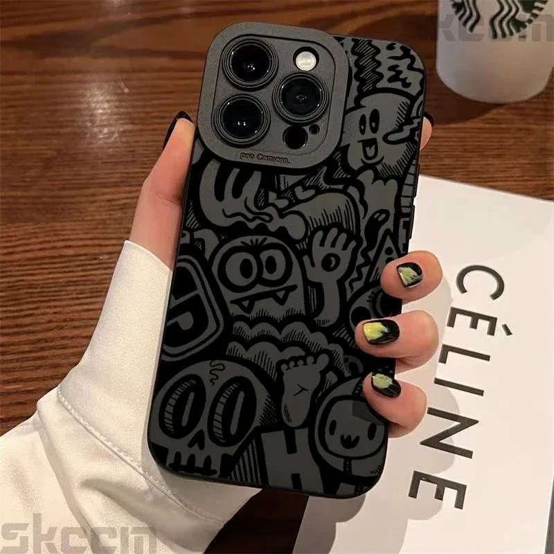 Čierny puzdro na telefón Graffiti pre Samsung Galaxy A35 A05S A15 A34 A24 A05 A13 A73 A53 A23 A03 A13 A52 A72 A32 A32 A22 4G 5G Cover Cover Cover