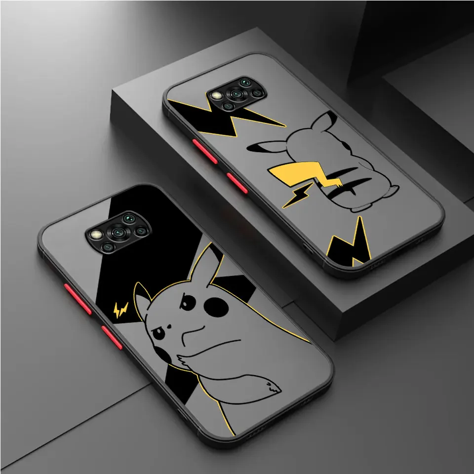 Čierny puzdro Pokemon Pikachu pre Xiaoimi Poco X3 NFC 11T Pro 11 Lite X5 X4 12 13 9T 12x F3 M5 C40 C50 C51 Funda Back Phone Cover Cover