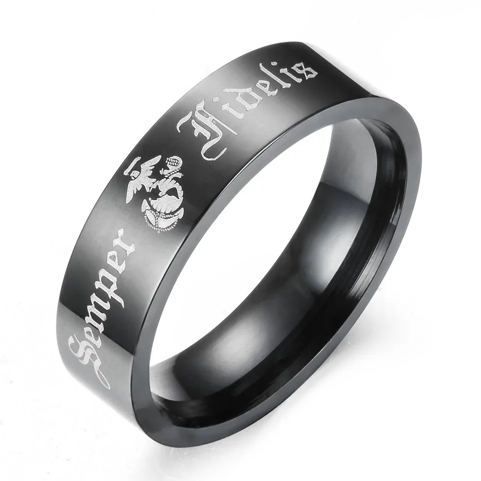 Čierny Semper Fidelis Mans Fashion Punk Ring Letter Latinské mariňáky Rings z nehrdzavejúcej ocele vysokokvalitný prsteň