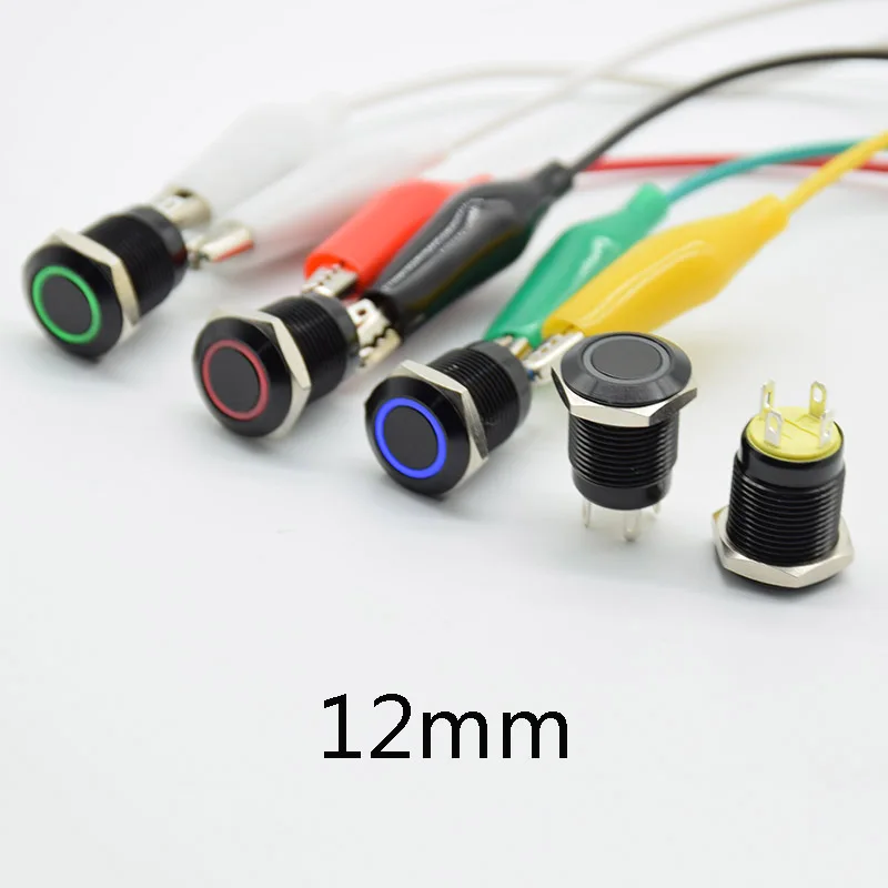 Čierny spínač stlačeného stlačenia 12 mm