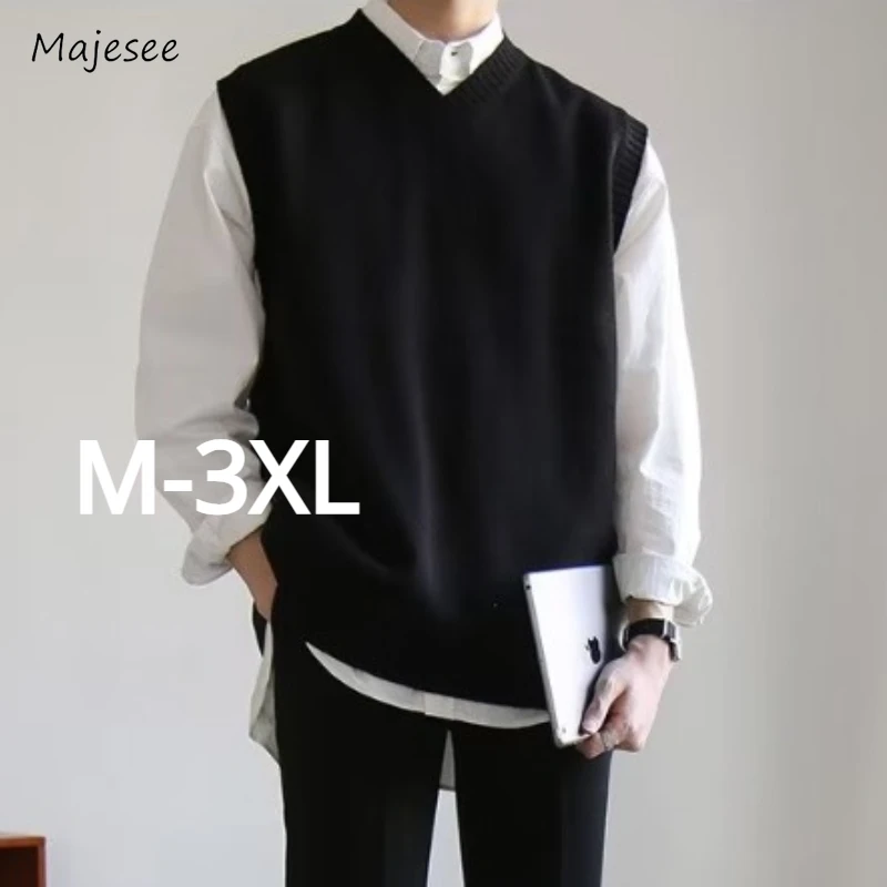 Čierny sveter vesta muži Horúca predaja Kórejský štýl Chic Solid Autumn Basic Casual Casure bez rukávov bez rukávov