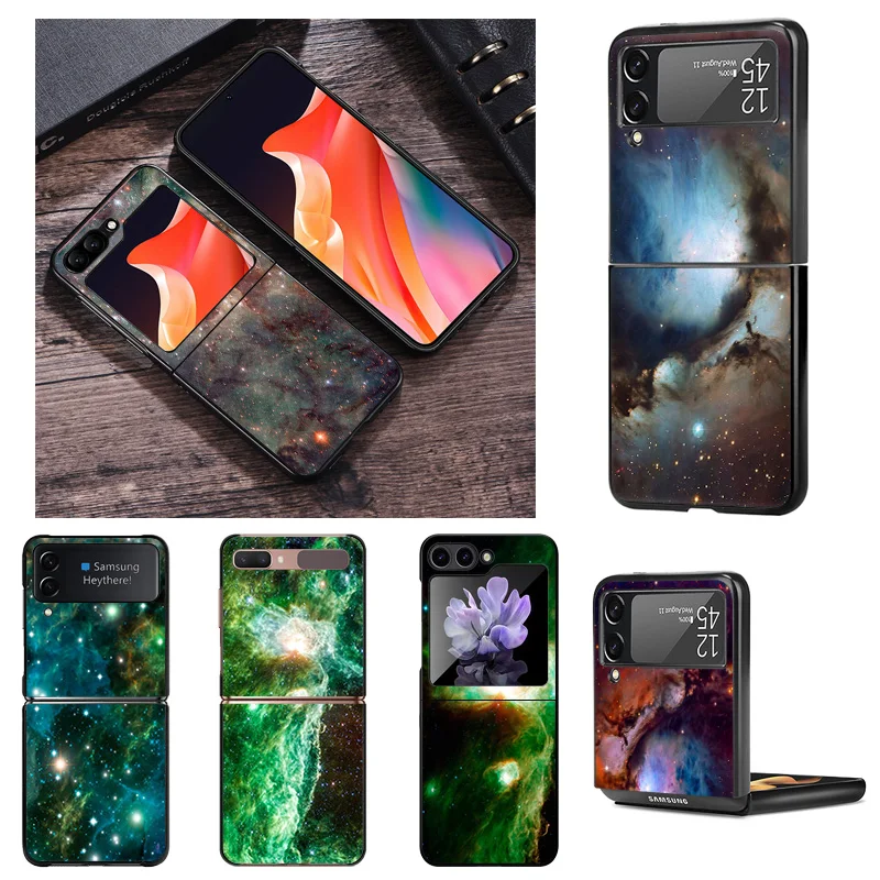 Čierny telefón pre Samsung Z Flip 6 5 4 3 Luxusný magický hmlovina Super Nova hviezdy Hard Galaxy Zflip6 Flip5 Flip4 obal Flip3