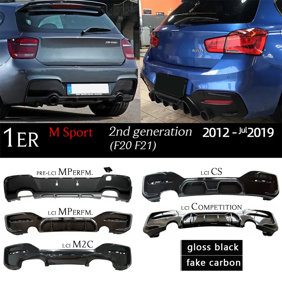 Čierny uhlíkový zadný nárazník Cupiller Difuser Lip pre BMW 2012 - 2019 F20 F21 Hatchback 118i 120i 125i M135i M140i (iba M Sport)