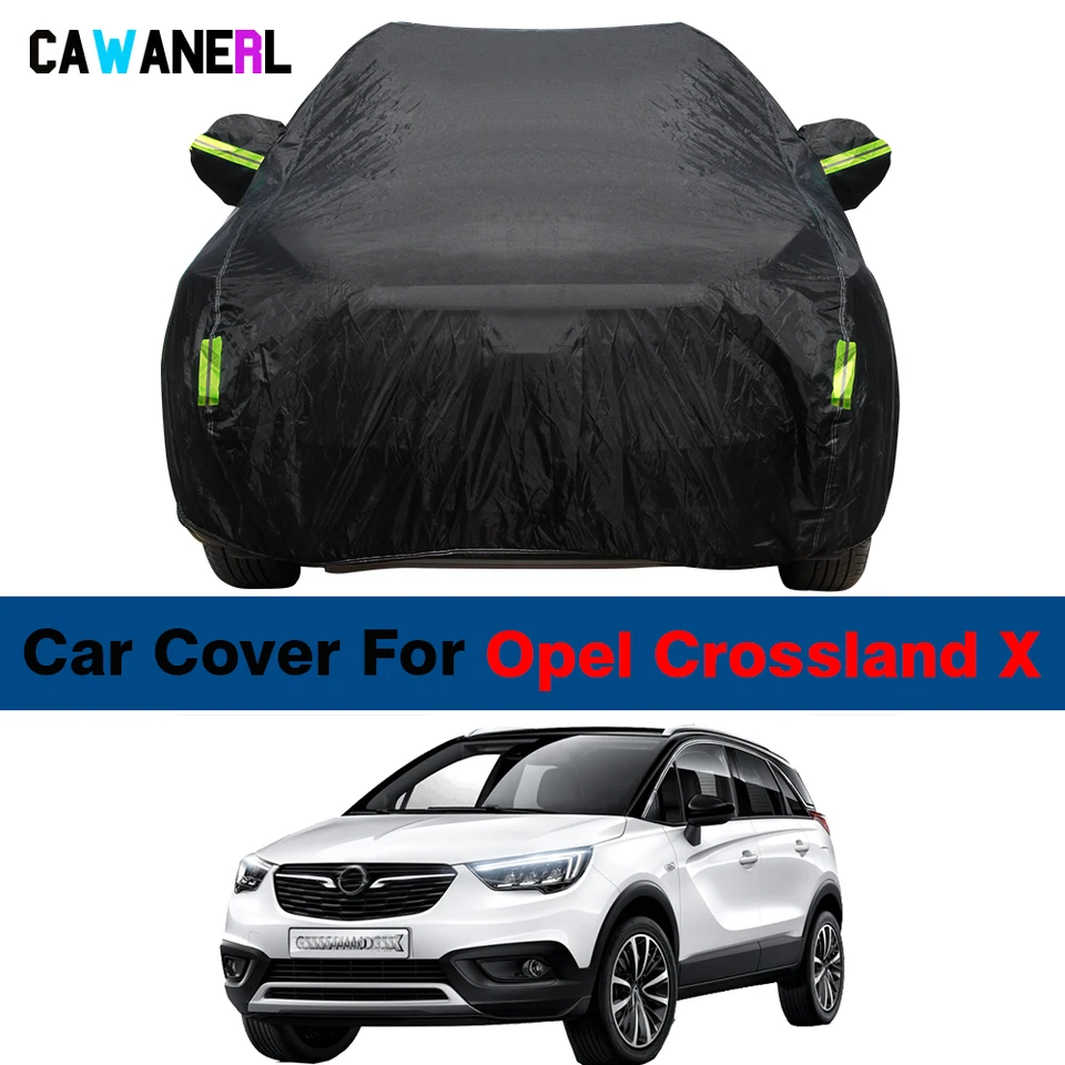 Čierny vodotesný kryt automobilu SUV Outdoor letné letné anti-UV slnečné odtieň Zimný snehový dážď chránený kryt pre Opel Crossland X 2017-2023