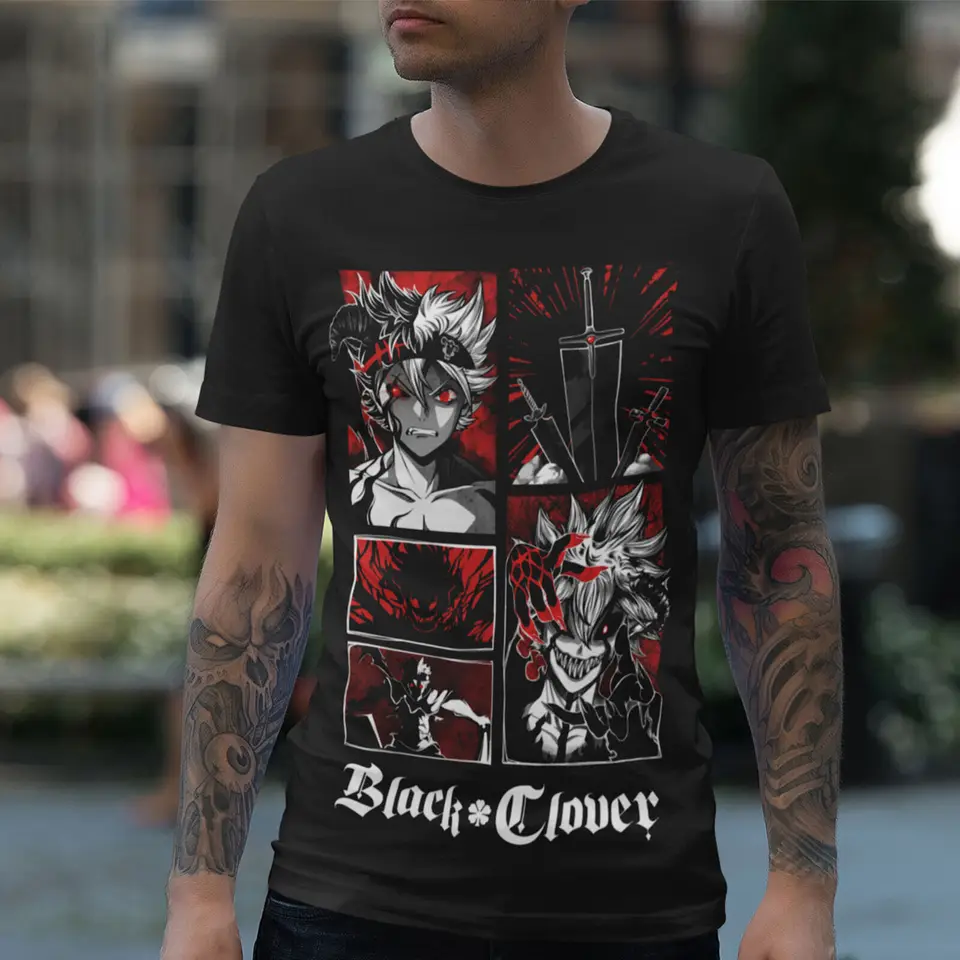 Čierny ďatelina asta yuno anime manga tričko anime manga čierna košeľa celá veľkosť