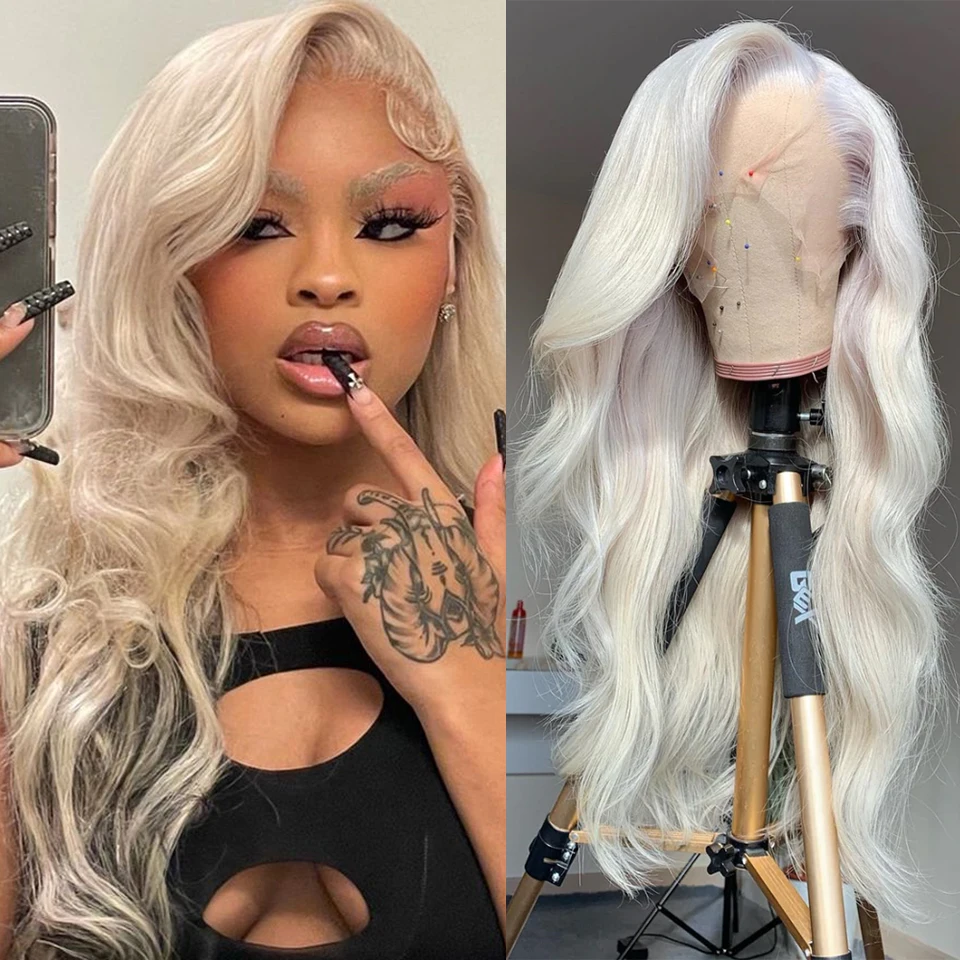 Čipkové predné parochne Platinová blondínka parochňa syntetické dlhé telesné vlny Parochne Ženy Dlhé vlnité vlasy blond čipky parochňa PELUCAS para mjer