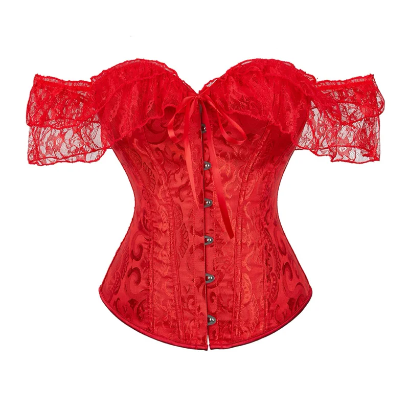 Čipky krátke rukávy s nadmerným korzetom červená čierna biela biela béžová zelená korzet parný parný pás Bustier Top gorset