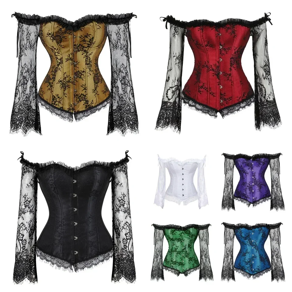 Čipky s dlhými rukávmi Bustier Bustier Top Dámska gotická viktoriánska viktoriánka s nadmerným kozom