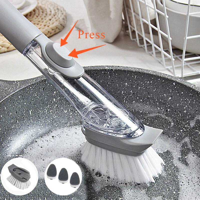 Čistiaca kefka na čistenie kuchyne 2 in 1 dlhá rukoväť štiepna kefka s odnímateľnou kefou Dispenser Dispenser Dishing Washing Kitchen Kuchynské náradie