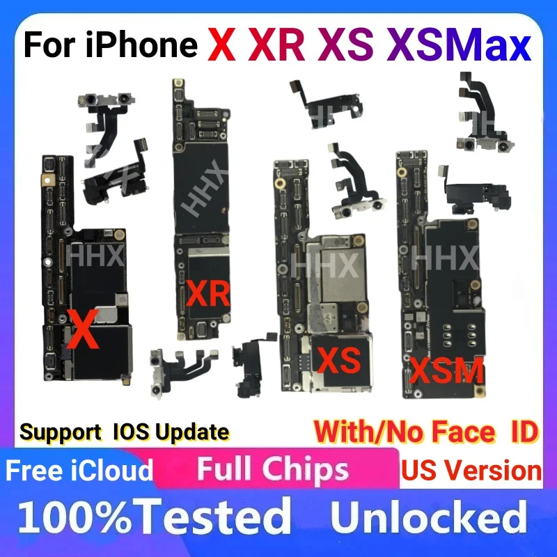 Čistá iCloud Mainboard odomknutá pre základnú dosku pre iPhone XS 64 GB 256 GB 512 GB logická doska s/bez tváre ID plných čipov xr xs max