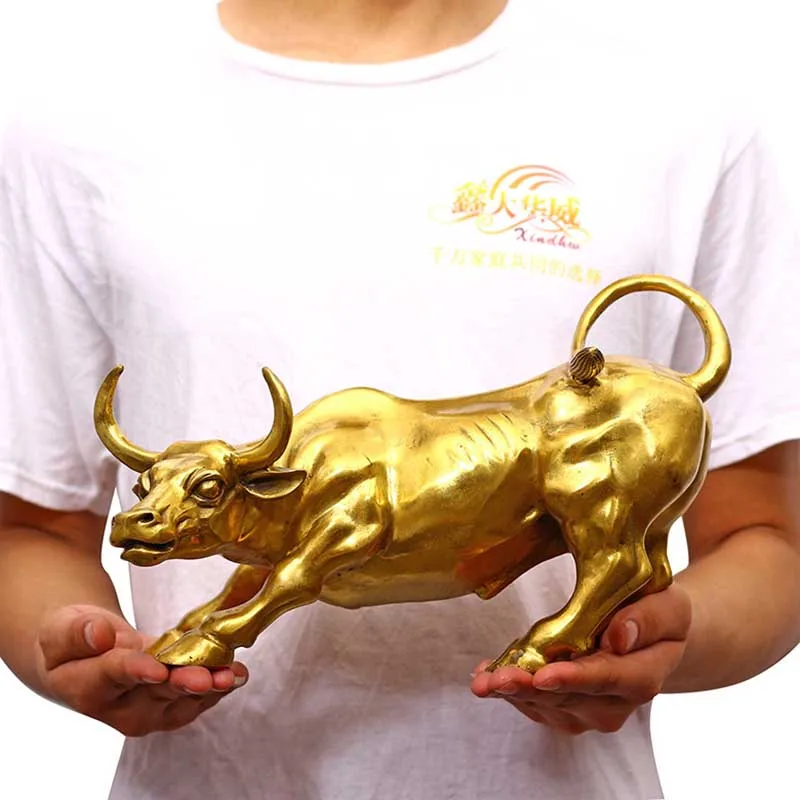 Čistá mosadzná Bull Wall Street Cattle Socha Copper Cow Mascot Mascot Ornament Office Office Decotion Exquisit Crafts Business Darček