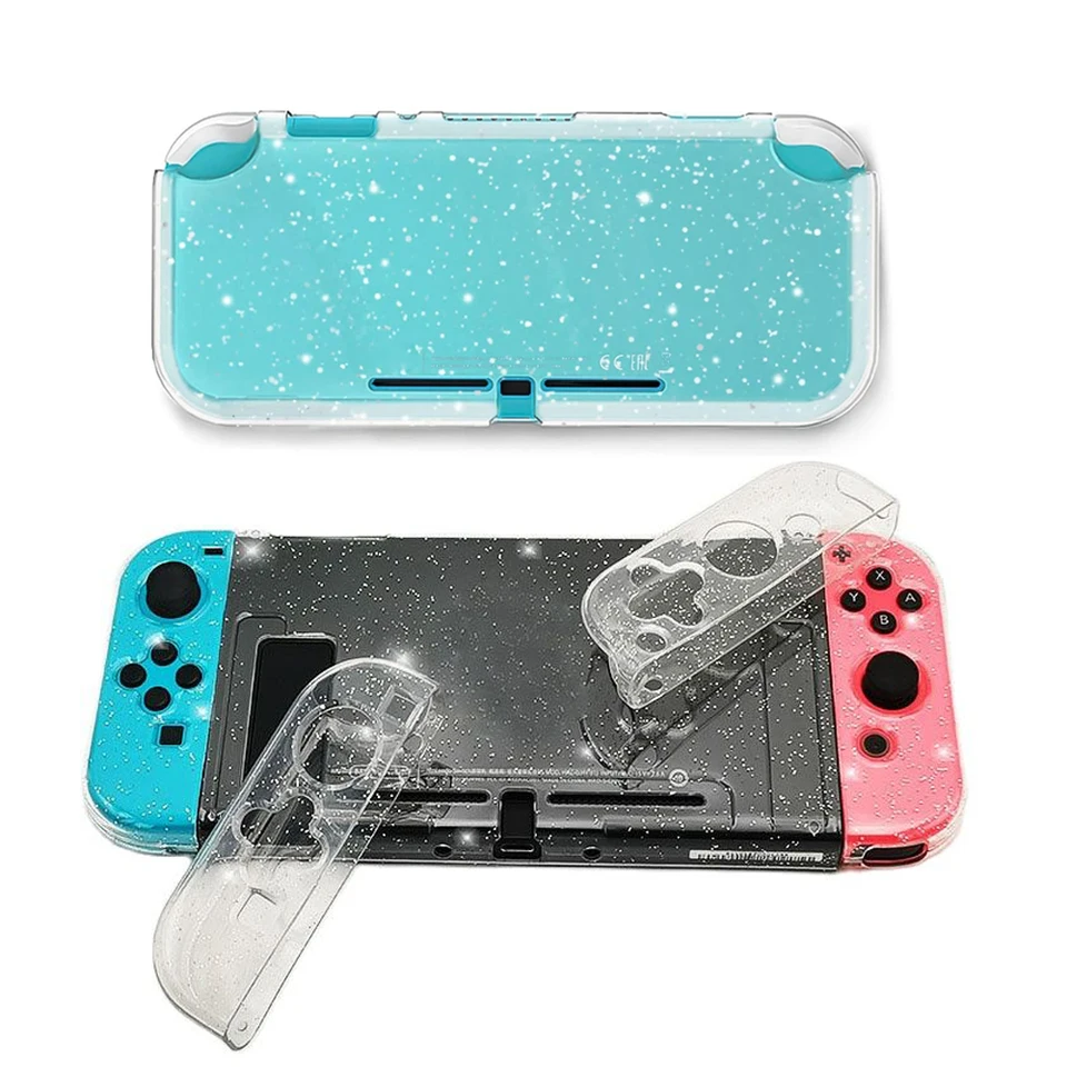 Čistá TPU Soft Glitter Case Ochranná krycia blingová škrupina pre Nintendo Switch Joy-Con NS Lite Crystal Transparent zadný ochranca
