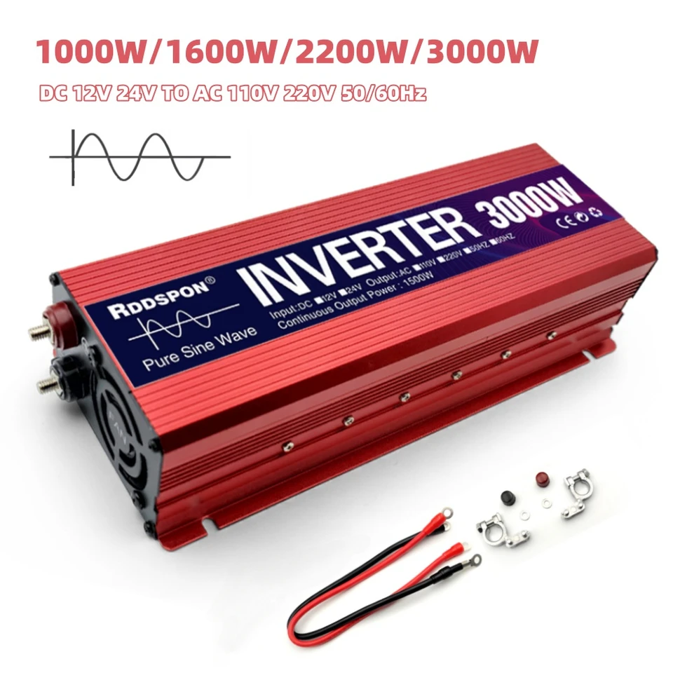 Čisté invertory sínusových vĺn DC 12V 24V až AC 220V 110V 1000W 1600W 2200W 3000W Prenosné napätie prevodovky prevodníka automobilu Solar Inverters