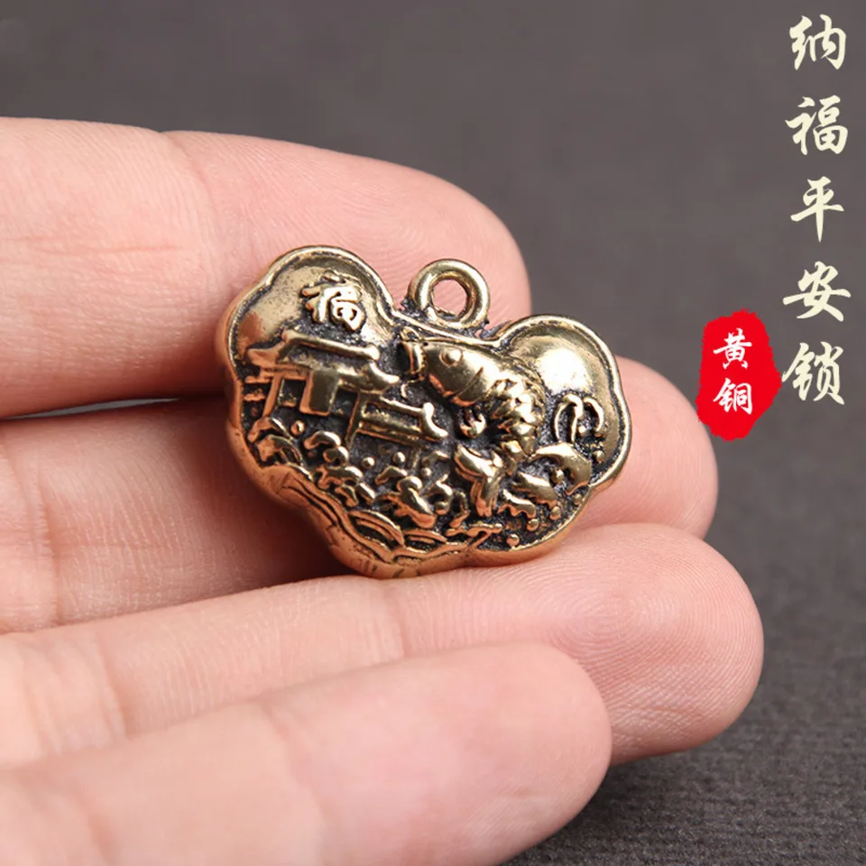 Čistý mosadzný vintage do starého masívneho kaprovky Jump Dragon Gate fu Peace Lock Keychain Pendant priaznivý kreatívny prívesok
