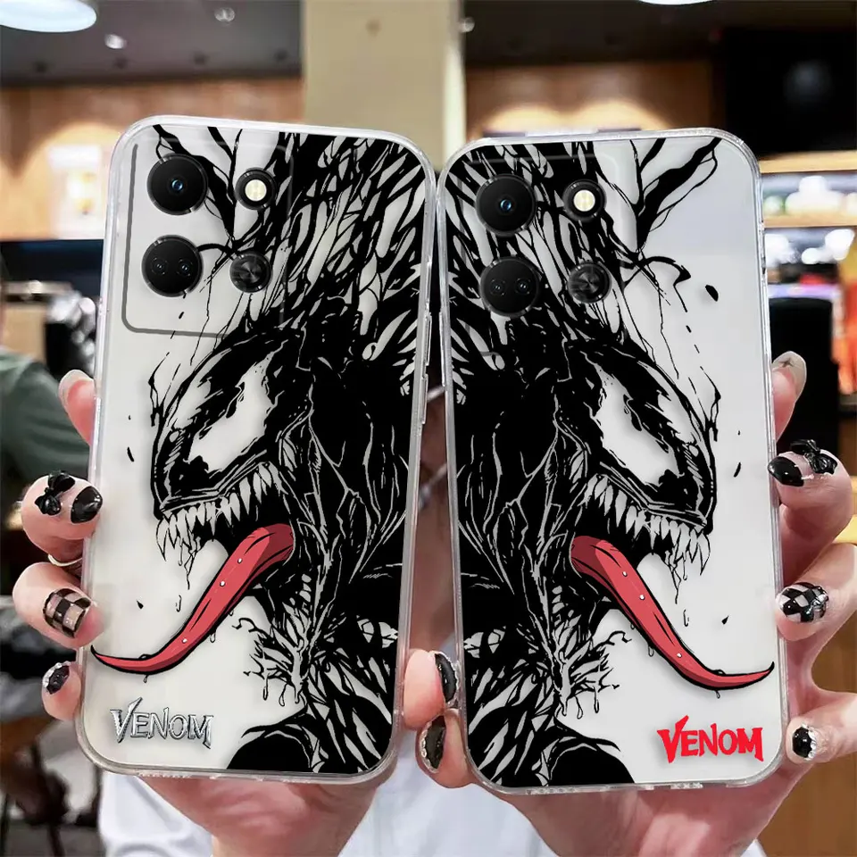 Čistý telefónny prípad pre Infinix Poznámka 10 11 12 30 30i Smart 5 6 7 Zero Camon 19 20 Pro Case Funda Logo Marvel Spiderman Venom