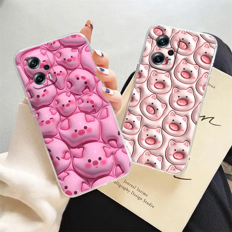 Čistý telefónny prípad pre Redmi Note 13 12 11 11T 11E 10 9 Pro Plus 4G 5G Soft Case Funda Funda Shell 3D Efekt podlahový plán ošípaný kvet