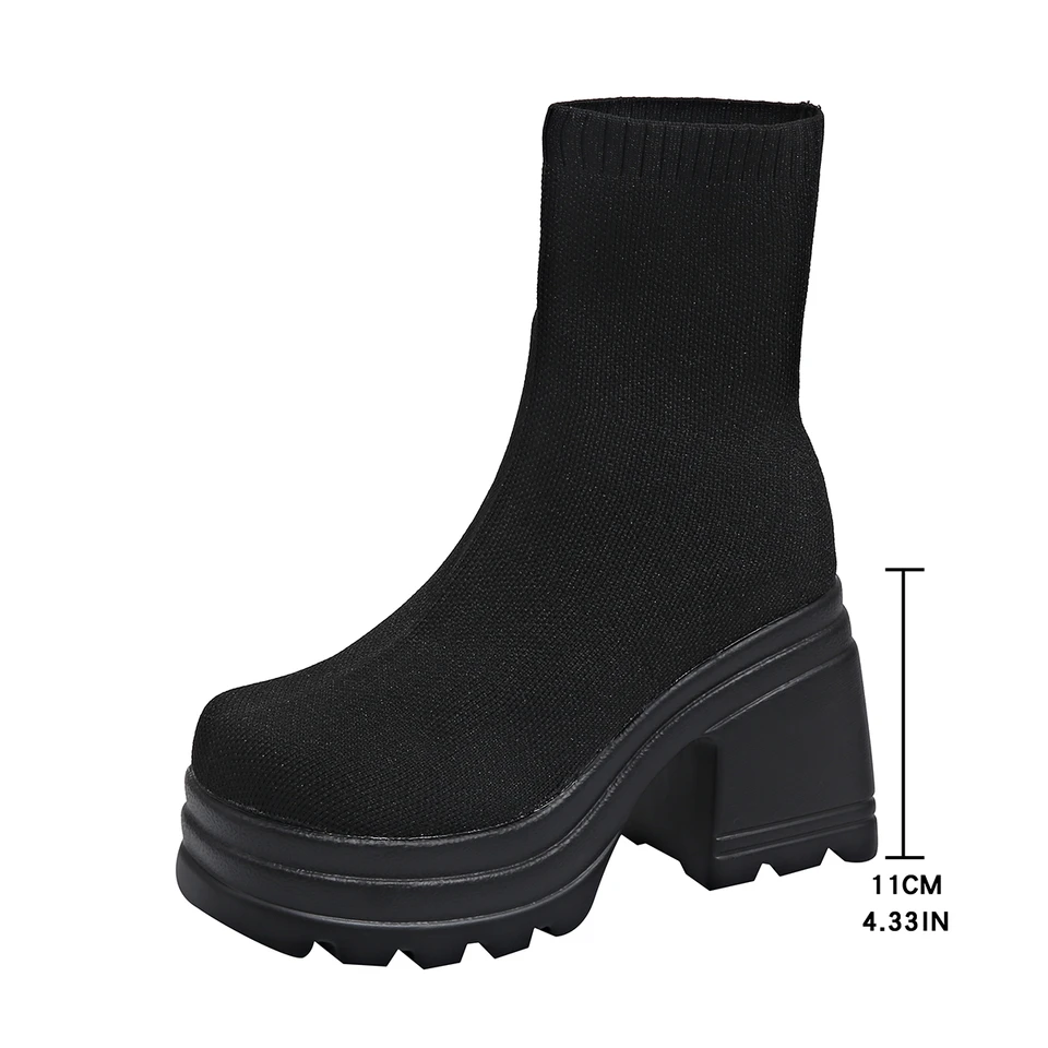 Členok pletenie ponožky topánky Ženy vysoké podpätky topánky Platforma Chunky Autumn Goth Shoes New 2024 Walking Pumps