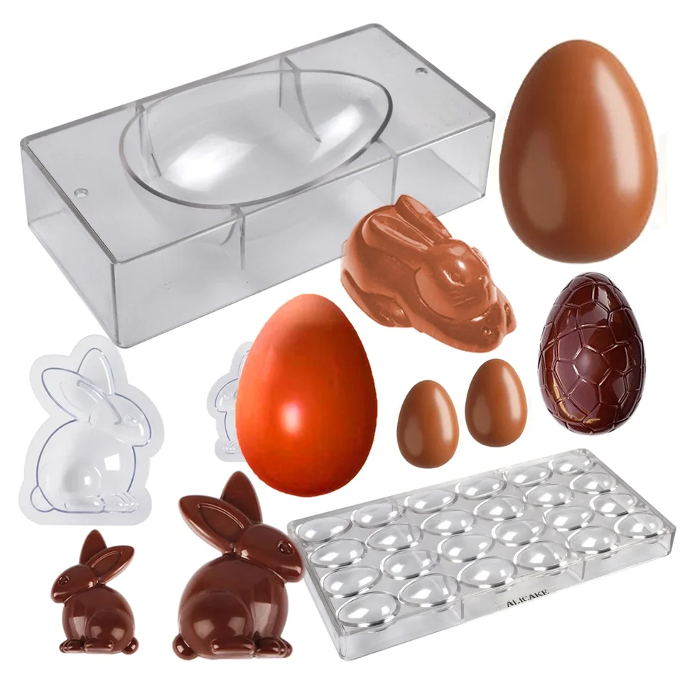 Čokoládová cukrová forma pre veľkonočné vaječné zajačiky čokoládové bonbons Polykarbonát Cukerné pečenie Nástroje na pečenie