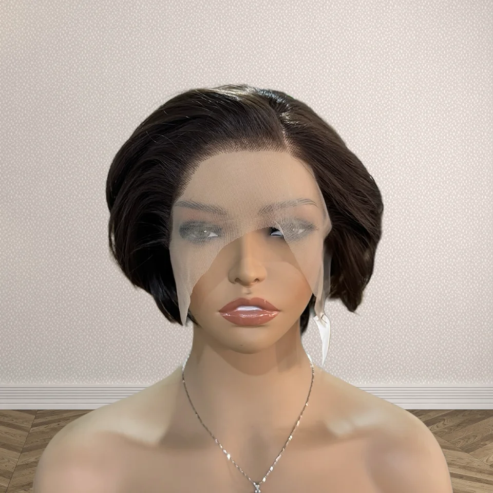 Čokoládová hnedá parochňa Pixie strihané vlasy syntetické čipky pre ženy pre ženy prírodné vlasové čipky krátka bobová hnedá parochňa predné cosplay