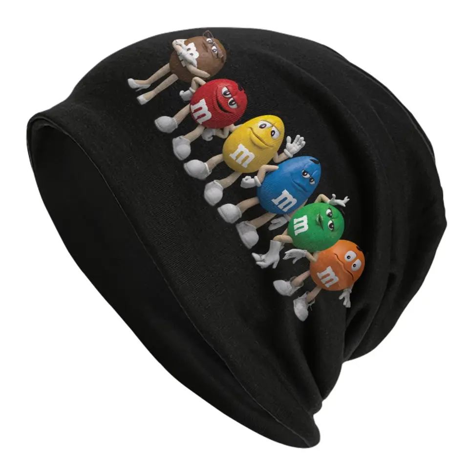 Čokoládové lebky M&M čokolády čiapky Caps Men ženy unisex módne zimné teplé pletené klobúk dospelý vtipný cukrík meme klobúky