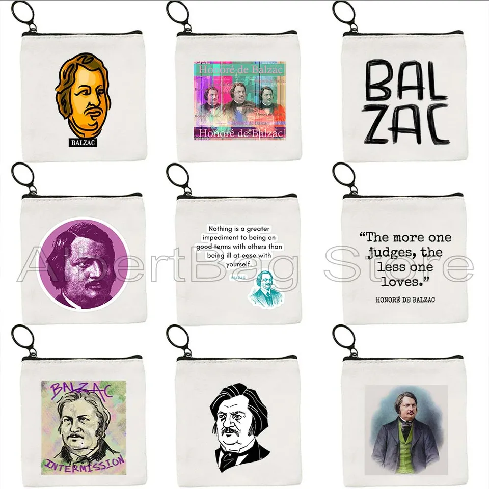 Čím viac sa posúva, tým menej miluje Balzac portrét nová literatúra kniha darčeky Canvas Coin Coin Key Case Case Bag Pech