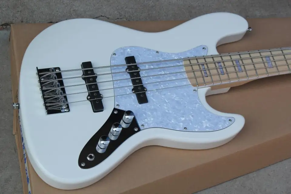 Čína Guitar Factory Custom Nová biela farba 5 reťazcov jazzová basová gitara Doprava zadarmo 8pai