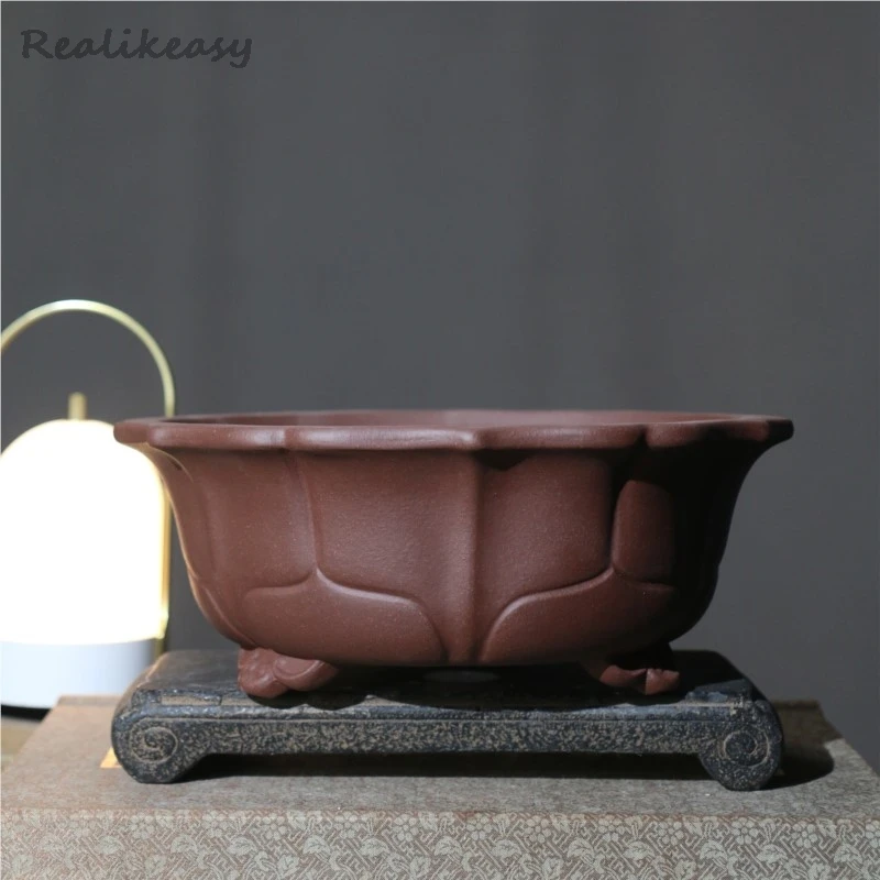 Čínska fialová piesočná kvetina Lotus v tvare zen bonsai hrniec Domácnosť Desktop ručne vyrobená priedušná farba kvetiny kvetiny LF452