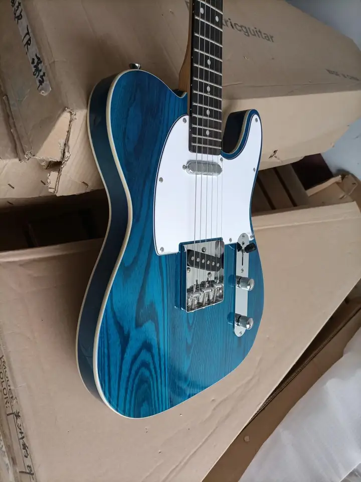 Čínska gitarová továreň na mieru nové ružové prírodné drevo farbu TL Elektrická gitara Prírodná priehľadná modrá popolníka drevené telo E67 TL