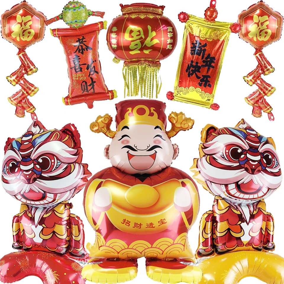 Čínska novoročná fólia Balón Lucerna Couplet God of Wealth Lion Dance Balón Nový rok v 2025 jarných festivalových párty dekorácie