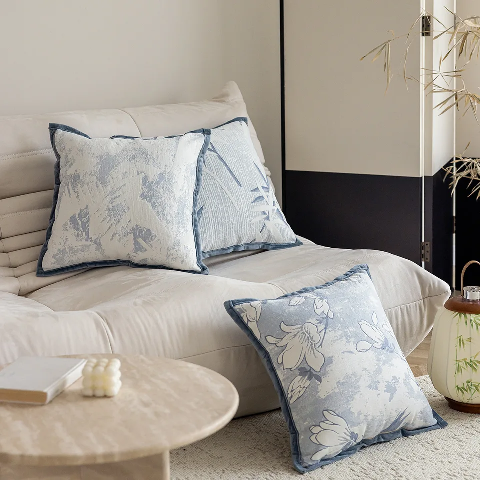 Čínske modré svetlo Luxusné vankúše kryty dekoratívnej modrej rastliny Jacquard Cushion Cryp