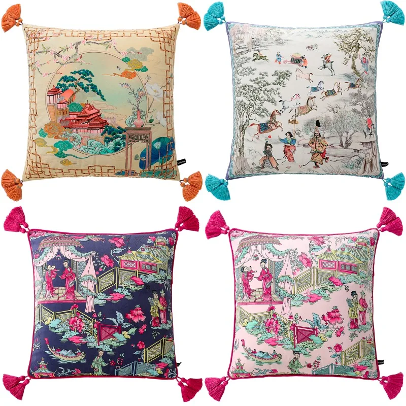 Čínske vankúše retro vankúšové puzdro Luxusné jednoduché zamatové dekoratívne vankúš pre pohovku 45x45 50x50 60x60 Domáce dekorácie