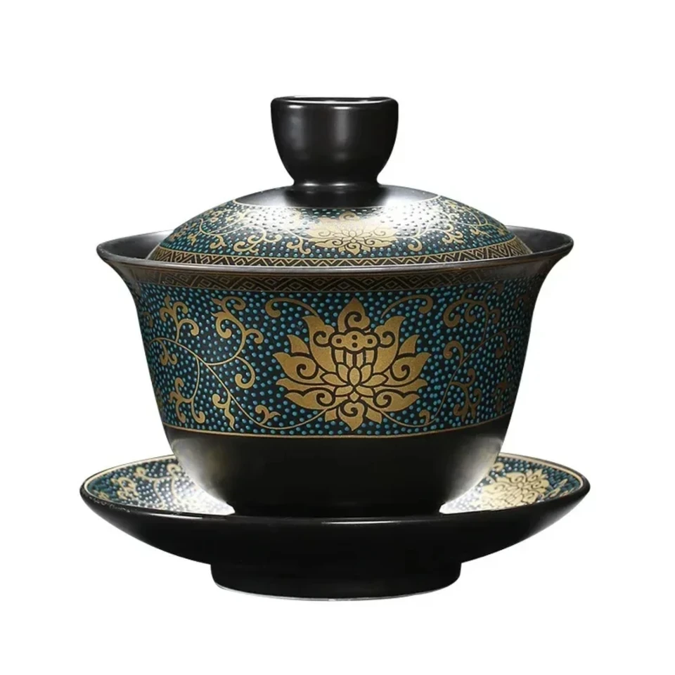 Čínske čajové čajové čajové šálky Gaiwan Čierne hlinené tureen 200 ml veka misky Tradičné ručne vyrobené čajové čajové šálky Gaiwan