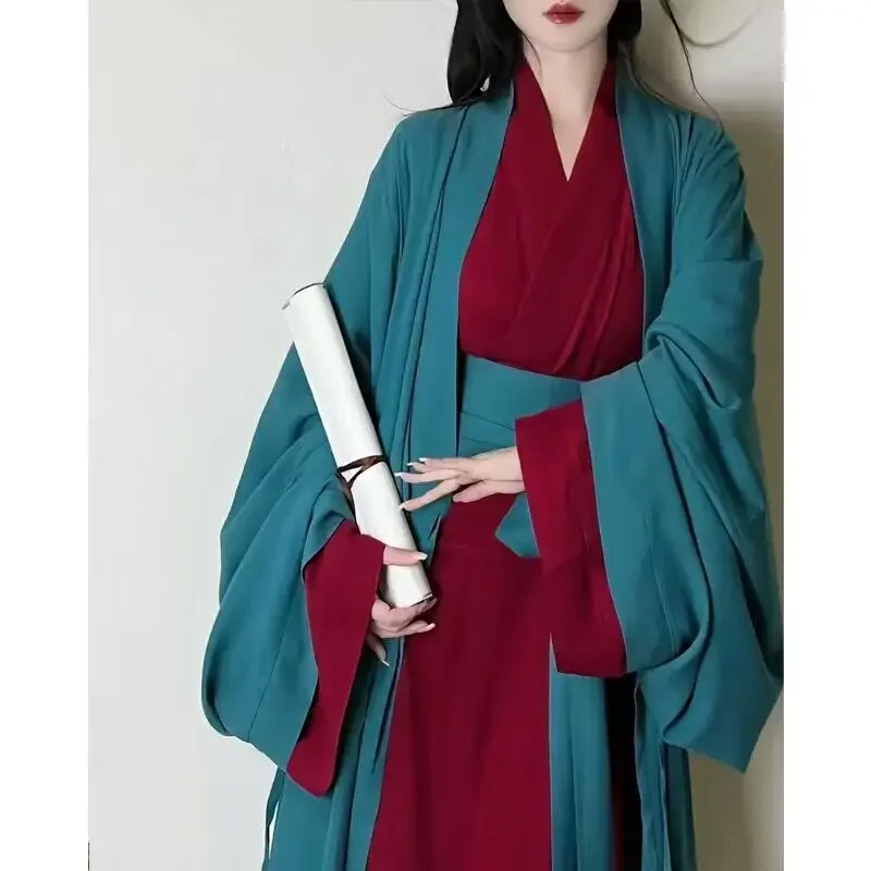 Čínske šaty Hanfu Ženy Cosplay kostým 2023 starodávne šaty Hanfu Pieseň farbiva zelené a červené šaty plus veľkosť plus veľkosť