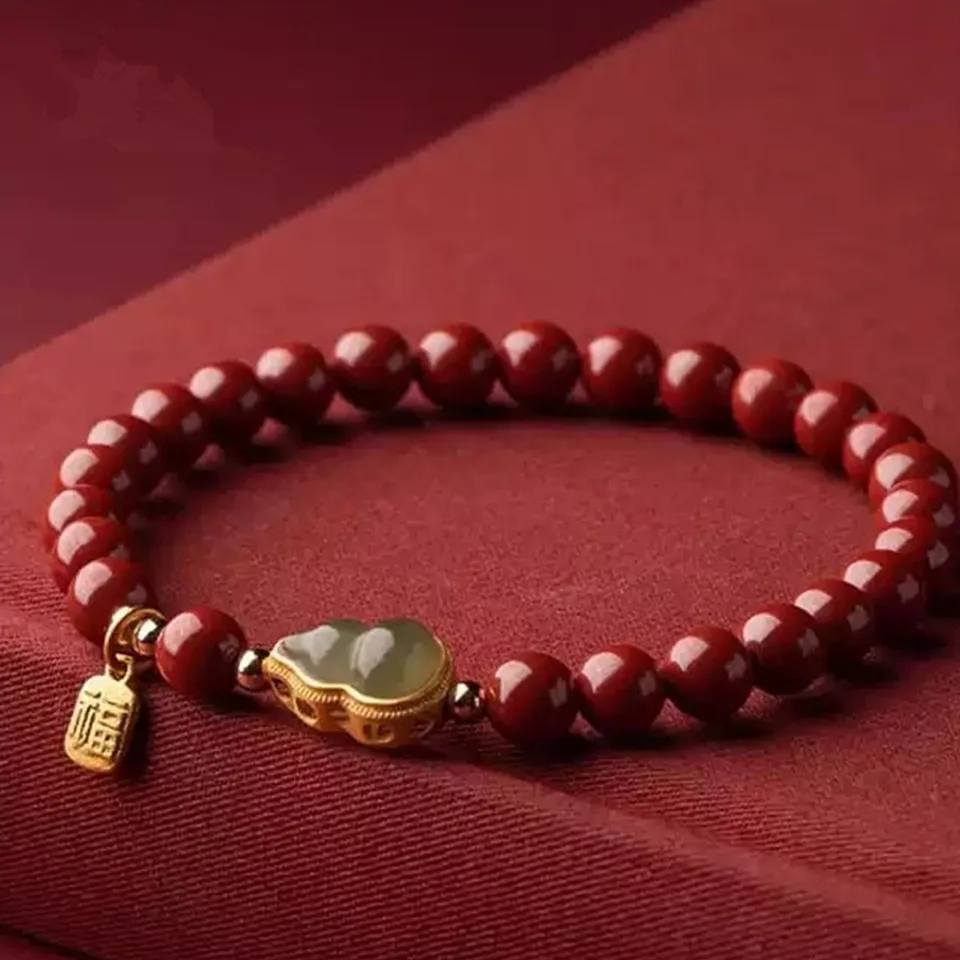 Čínsky Cinnabar Peace Gourd Jade Náramok Dámy Dievča
