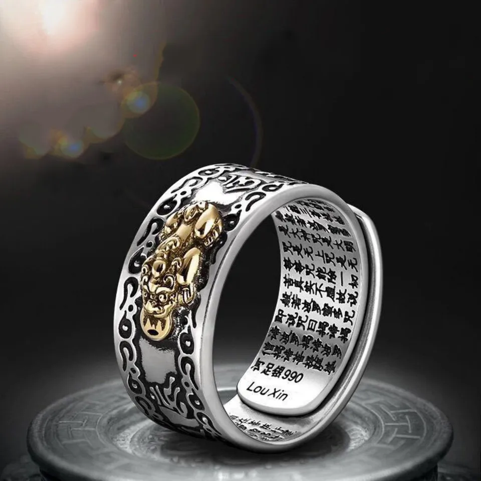 Čínsky feng shui pixiu ring strieborný medený mince nastaviteľné prstene pre ženy Men amulet bohatstvo Šťastný šperk narodeniny darček