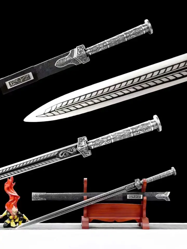 Čínsky kungfu tradičný bitkový meč, ručne vyrábaný viacdomovaný extrémny mangánsky oceľ pečená čierna čepeľ, nezasiahnutá