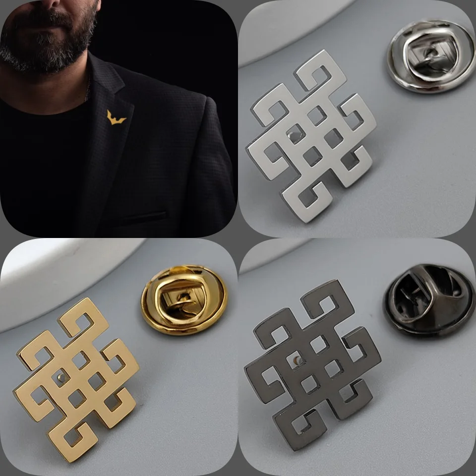 Čínsky uzol Dutinu Goldsed Badge, strieborný golier brošňa, čierny klopný špendlík, súprav