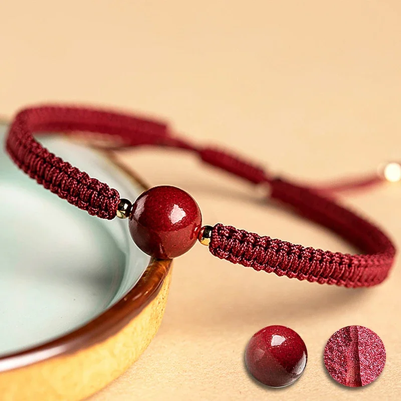 Čínsky červený náramok Prírodný kameň Cinnabar priateľstvo lano Lucky retiazka Pár náramok pre mužov Ženy Amulet spletené lano darčeky