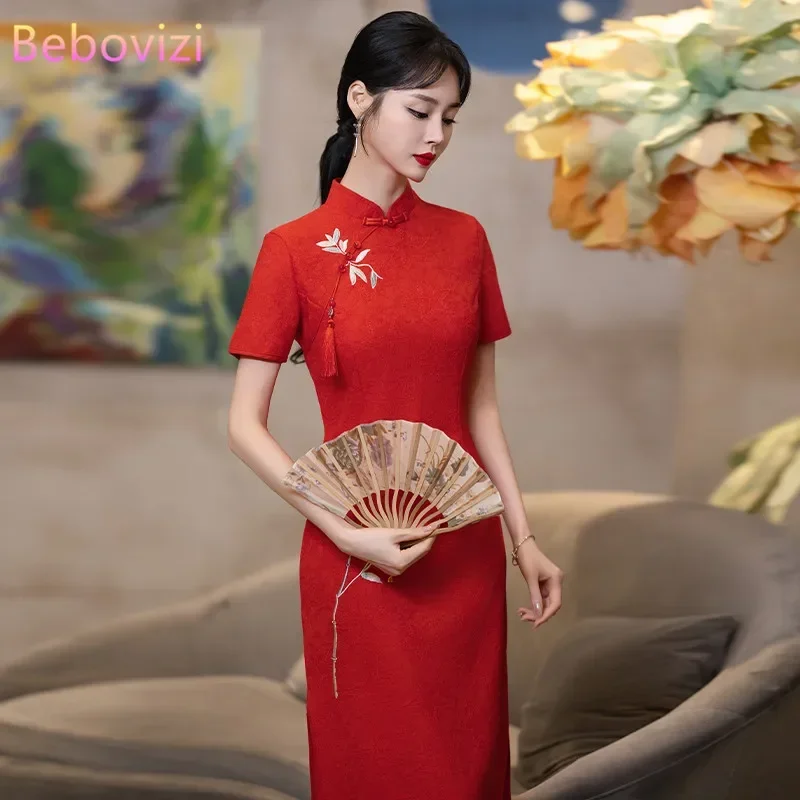 Čínsky ľudový tanec Wear qipao červené šaty pódium Vylepšený cheongsam nový rok CNY plus veľkosť 5xl