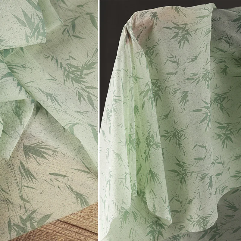 Čínsky štýl bambusový list potlačená priadza polotransparentná bambusová priadza tkanina pre šitie domácich majstrov hanfu cardigan obrusová sukňa