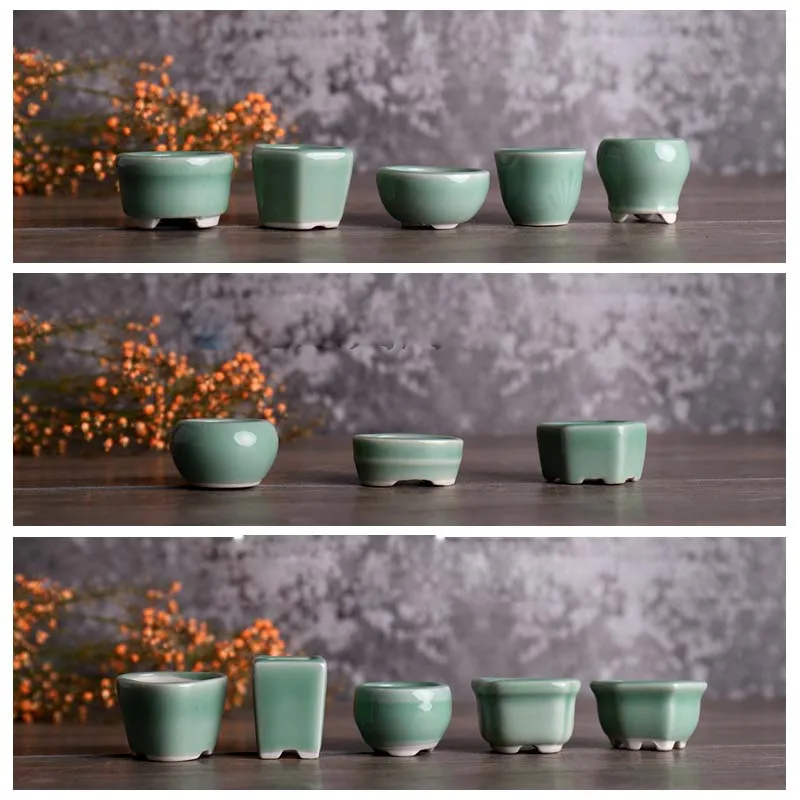 Čínsky štýl Celadon Style Pank Flower Pot Mini Bean Pot Retro Plain Domov Desktop Dekorácie Malé kvetiny s otvorom ZC527
