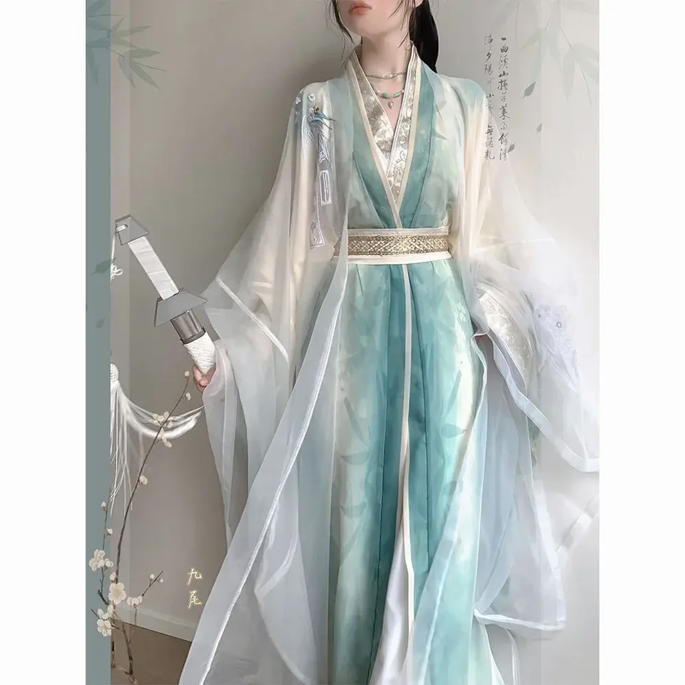 Čínsky štýl Hanfu Tang štýl s dlhým rukávom Dlhý rukáv ťažký výšivok Denný čínsky štýl Tradičné šaty