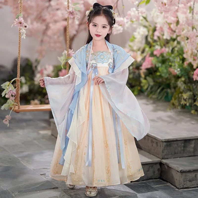 Čínsky štýl hanfu šaty dievčatá Tradičné elegantné kvetinové výšivky