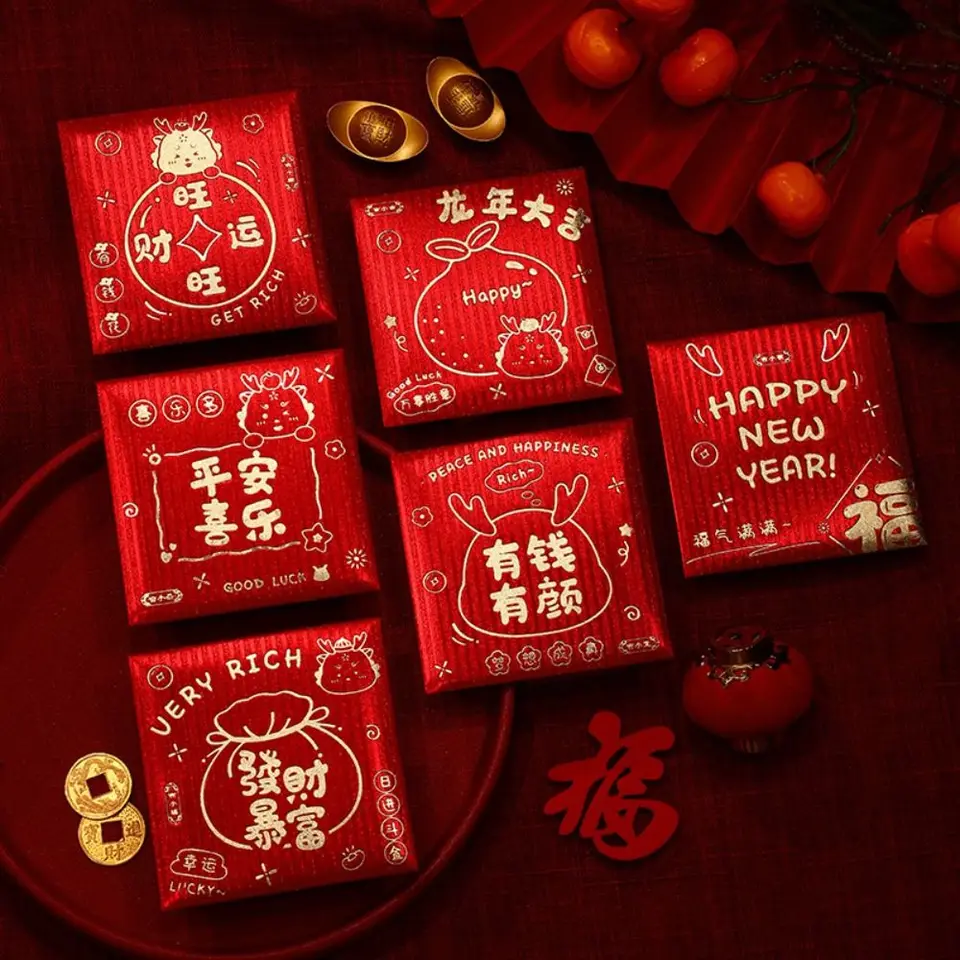 Čínsky štýl Hot Raxing Red Envelope 2024 Dragon Nový rok peňazí Bag Spring Festival Lucky Money Pettle Party Supplies