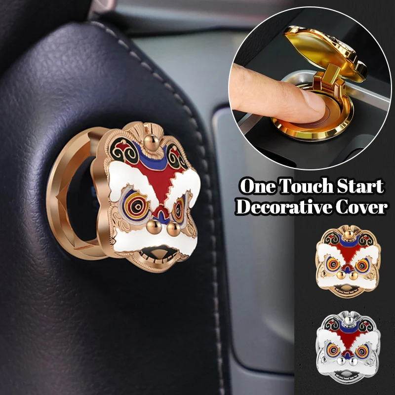 Čínsky štýl Lucky Lion CAR Interiér One Touch Start Button Cover Cover Motor Ignition Start Decor Sticker Auto Príslušenstvo Universal