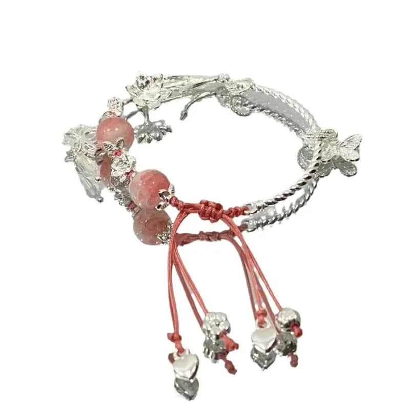 *Čínsky štýl Pink Crystal Butterfly Prívesok Náramok pre ženy Dievčatá Vynikajúce sladké korálkové kúzlo náramky